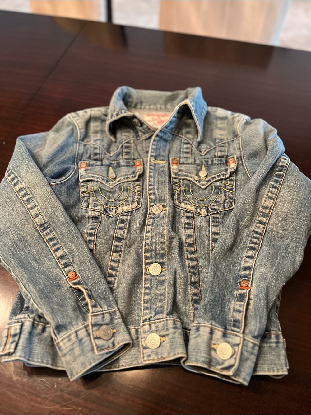 True Religion World Tour Light Blue Denim Jacket Youth XL